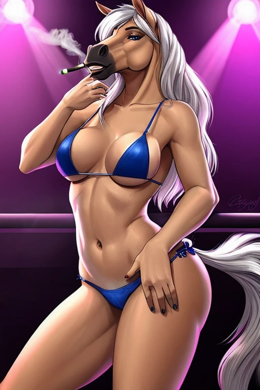 Horse stripper bikini smoking a cigarette