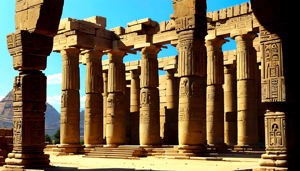 Thebes, Egyptian temple, mountain, beautiful