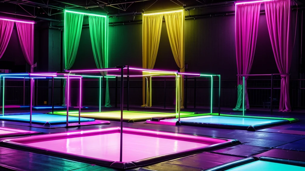 neon colored trampolines , make a trampoline park with vibrant, neon colors