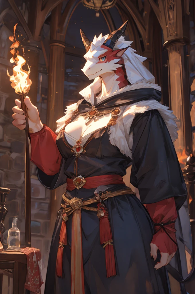 Dragon, adult female, showing small breats and pussy, tits, standing, grass, cute, only white cloak, by bebebebebe, small waist, wide hips, close view, madure, hot, muscular, thick thighs, gigantic, sexy, holding a torch, below view, medieval clothes
