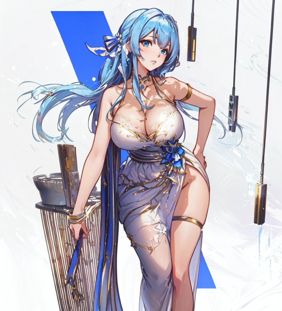 anime - style illustration of a woman in a silver dress and blue hair, seductive anime girl, [ Artedigital 4K ]!!, Pixiv 3DCG, mejor valorados on pixiv, on pixiv, beautiful and seductive anime woman, High quality 8K detailed art, arte digital on pixiv, pixiv, sona is a thin one