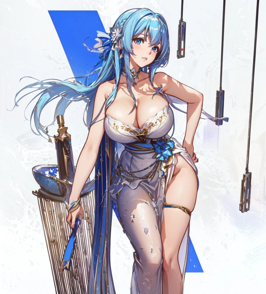 anime - style illustration of a woman in a silver dress and blue hair, seductive anime girl, [ Artedigital 4K ]!!, Pixiv 3DCG, mejor valorados on pixiv, on pixiv, beautiful and seductive anime woman, High quality 8K detailed art, arte digital on pixiv, pixiv, sona is a thin one