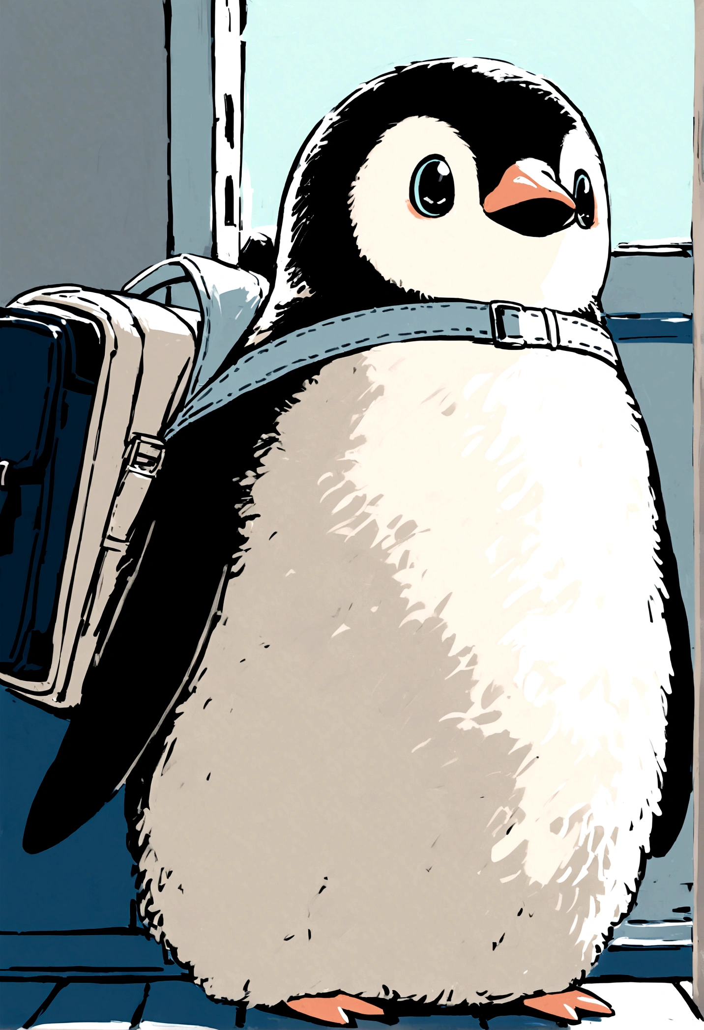 photoRealstic、How to draw a cute picture ((Chonkey Penguin 🐧)) Go on an adventure, Cute look, A ((Small Bag Pack)) In the depths of the penguins, hard disk ,Soft contrast, ((Fluffy Penguins 🐧)), Adorable
