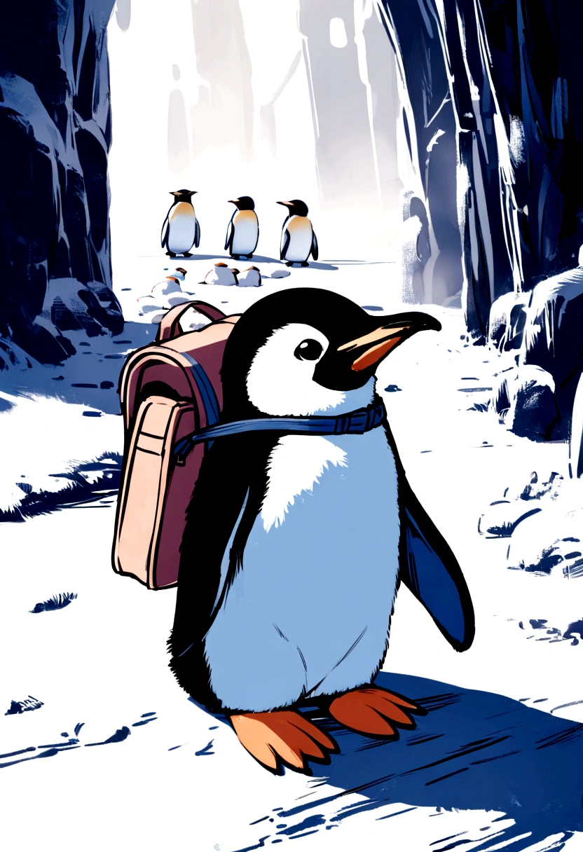photoRealstic、How to draw a cute picture ((Chonkey Penguin 🐧)) Go on an adventure, Cute look, A ((Small Bag Pack)) In the depths of the penguins, hard disk ,Soft contrast, ((Fluffy Penguins 🐧)), Adorable