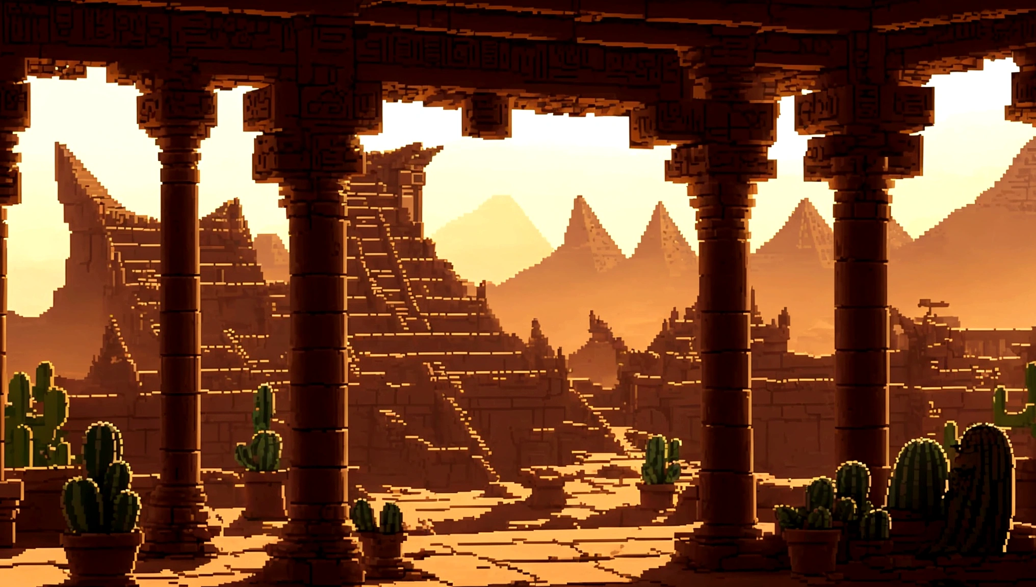 pixel art of a desert scene with a small building and cactus trees, desert temple, style of monument valley, detailed pixel art, pixel art style, concept pixelart, #pixelart:3, ancient epic tower in the desert, beautiful detailed pixel art, detailed pixel artwork, # pixelart, #pixelart, background depicting a temple, pixel artwork, desert mesa, egyptian temple with a statue of anubis and other statues, egyptian mummy king, egyptian setting, in an ancient tomb, ancient interior tent background, ancient persian temple dungeon, egyptian environment, egyptian atmosphere, the egyptian god, egyptian style, hieroglyphic occult, ancient egypt painting, game asset occult, background image, ancient, pharaoh clothes