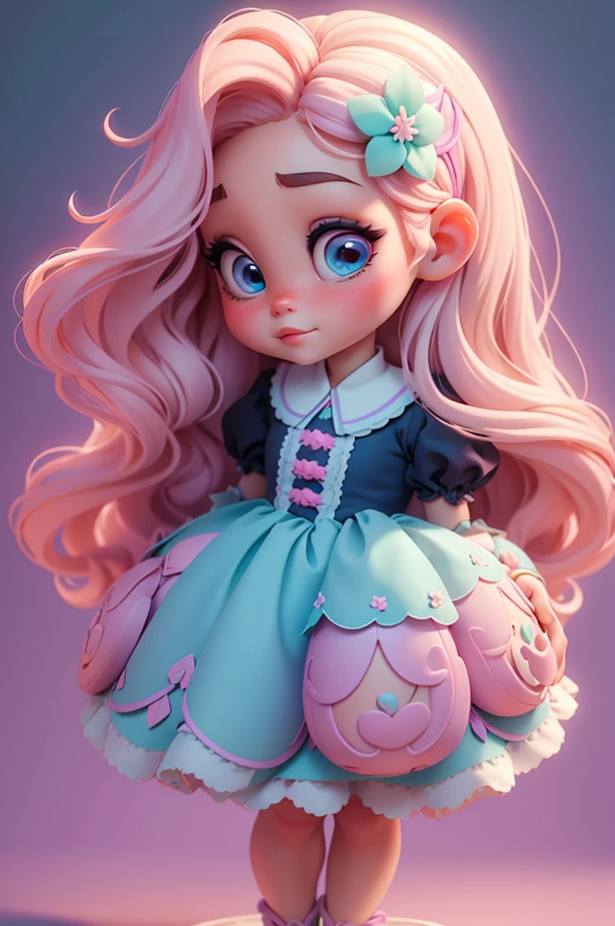 imagem de alta qualidade de uma boneca chibi Ariana Grande: boneca chibi ,illustration,detalhes delicados,Pose encantadora,lovely expression,cores suaves,roupa bonita,cabelos intrincados,beautiful eyes and lips,melhor qualidade,ultra-detalhado,fotorrealista,vivid colors, solid background, profesional lighting, girly accessories, espressiva, headband flowers, blue eyes, ombre hair, long hair, basket of flowers in hands, lovely pose, black eyes, wearing a fairy outfit pastel colors glitter, mint green, pink, and soft purple, exuberant, perfect, centered in the photo with a white background, nitid, fairy vibes, standing, pink flat shoes, vibrant, white background, blonde hair, blonde hair, hair blonde
