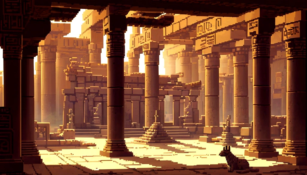 pixel art of a desert scene with a small building and cactus trees, desert temple, style of monument valley, detailed pixel art, pixel art style, concept pixelart, #pixelart:3, ancient epic tower in the desert, beautiful detailed pixel art, detailed pixel artwork, # pixelart, #pixelart, background depicting a temple, pixel artwork, desert mesa, egyptian temple with a statue of anubis and other statues, egyptian mummy king, egyptian setting, in an ancient tomb, ancient interior tent background, ancient persian temple dungeon, egyptian environment, egyptian atmosphere, the egyptian god, egyptian style, hieroglyphic occult, ancient egypt painting, game asset occult, background image, ancient, pharaoh clothes