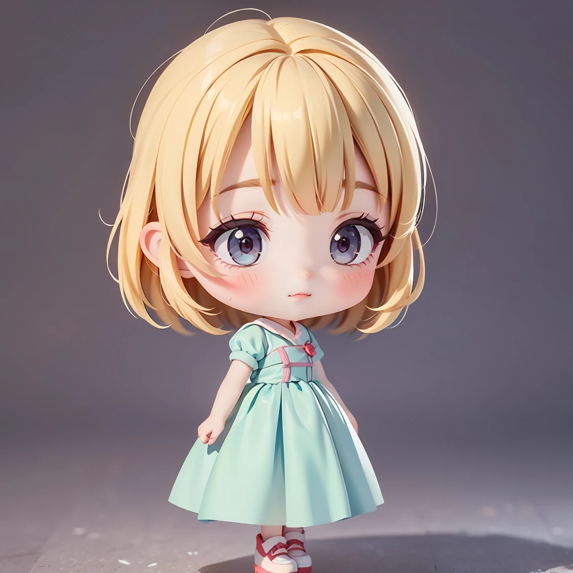 Super Chibi Character:1.8、Wearing cute shoes、background:simple、Blonde Hair、Cute 7 year old girl、red cinderella dress、Bye bye:1.8