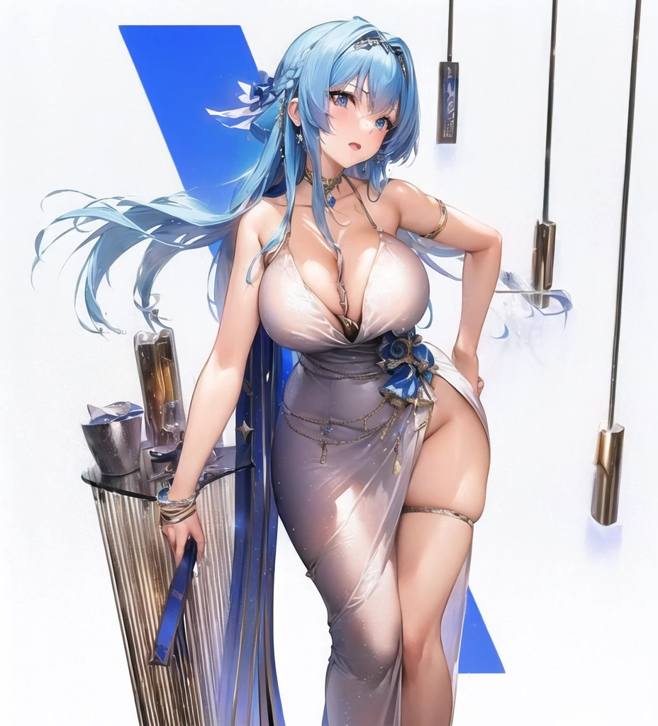 anime - style illustration of a woman in a silver dress and blue hair, seductive anime girl, [ Artedigital 4K ]!!, Pixiv 3DCG, mejor valorados on pixiv, on pixiv, beautiful and seductive anime woman, High quality 8K detailed art, arte digital on pixiv, pixiv, sona is a thin one