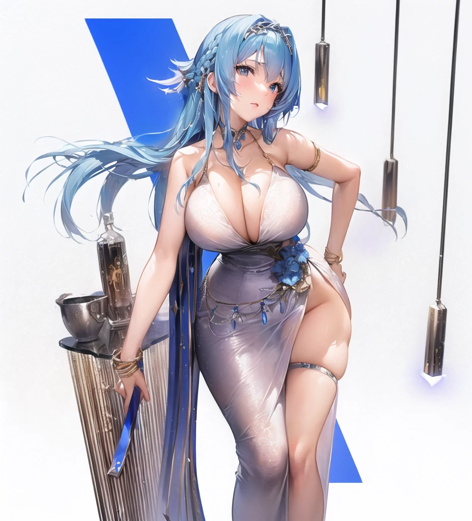 anime - style illustration of a woman in a silver dress and blue hair, seductive anime girl, [ Artedigital 4K ]!!, Pixiv 3DCG, mejor valorados on pixiv, on pixiv, beautiful and seductive anime woman, High quality 8K detailed art, arte digital on pixiv, pixiv, sona is a thin one