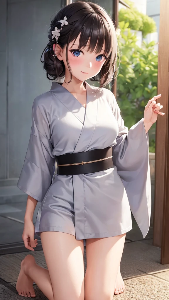 High resolution, Highest quality, super high quality, Very detailed, 8K、(underwear:1.2)、、Embarrassing、Sweaty、Sweat、Embarrassing、(masterpiece:1.2, Highest quality), (Realistic, photoRealistic:1.4), Beautiful illustrations, (Natural Side Lighting, Cinema Lighting), View your audience, whole body, 1 Girl, Japanese, high school girl, Perfect Face, Cute and symmetrical face, Shiny skin, Baby Face, (short hair, Low Twintails,Black Hair), Hair between the eyes, black eye, Big eyes, Droopy eyes, (Center of chest, Captivating thighs, Big Ass)、
