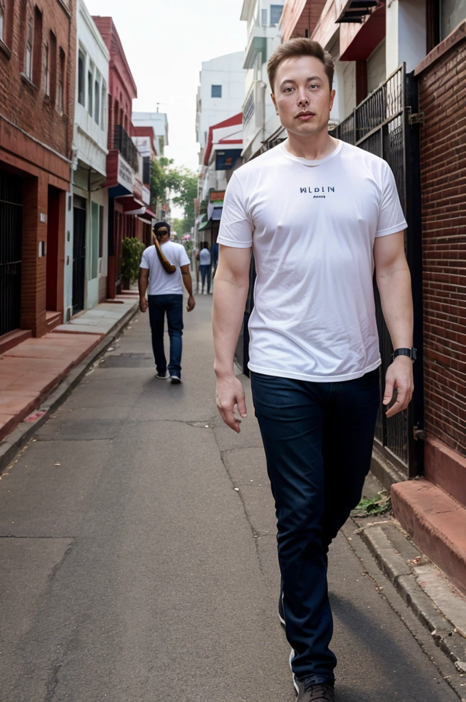 Elon Musk walking on Indian Street, Wearing Baniyan,