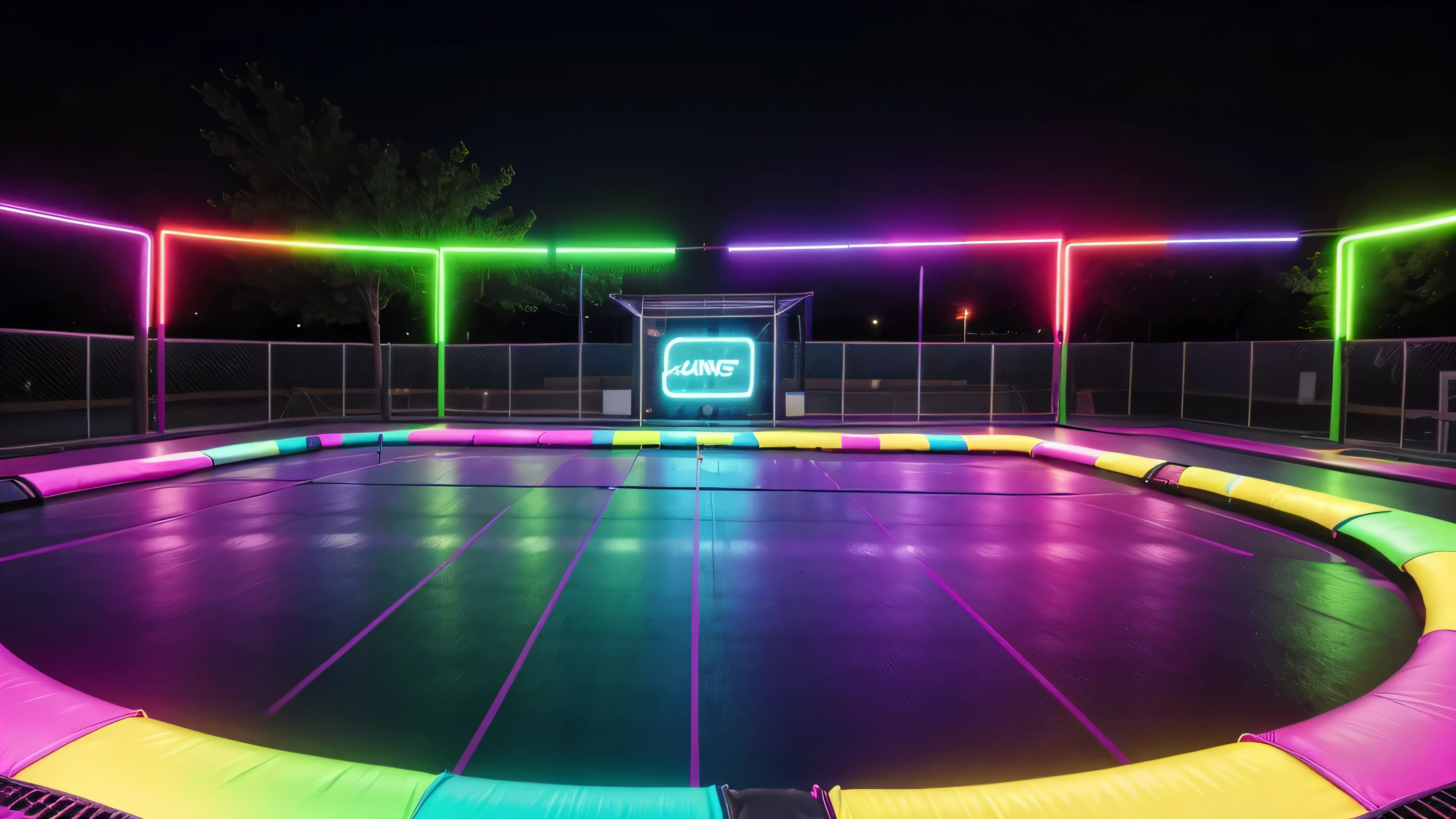 neon colored trampolines , make a trampoline park with vibrant, neon colors