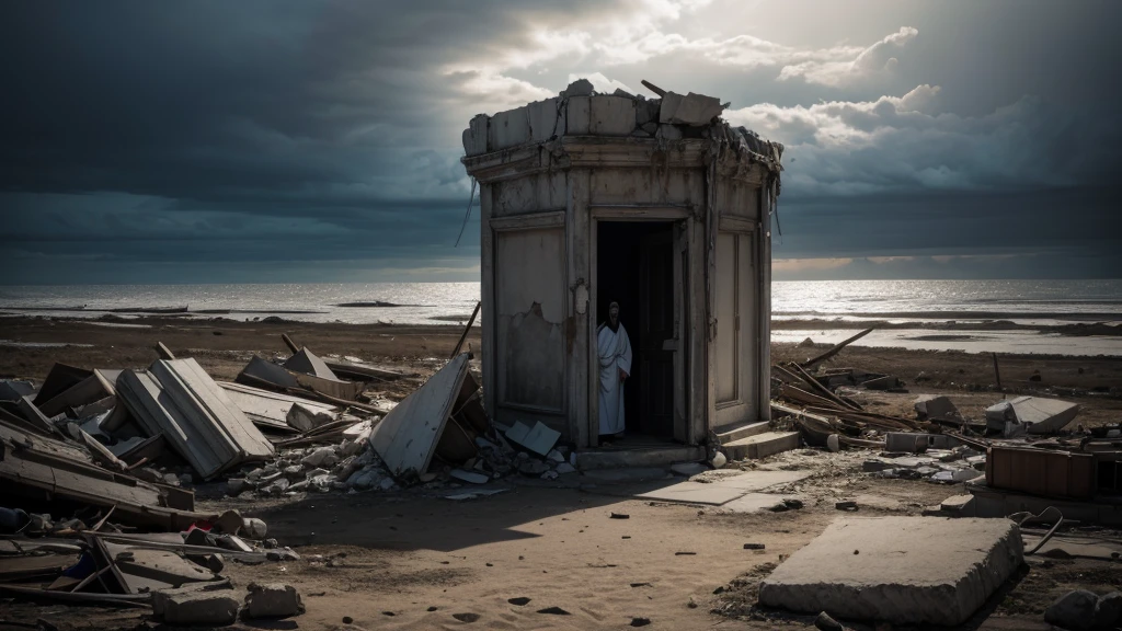 Jesus on the cross, a destroyed place in a dark climate