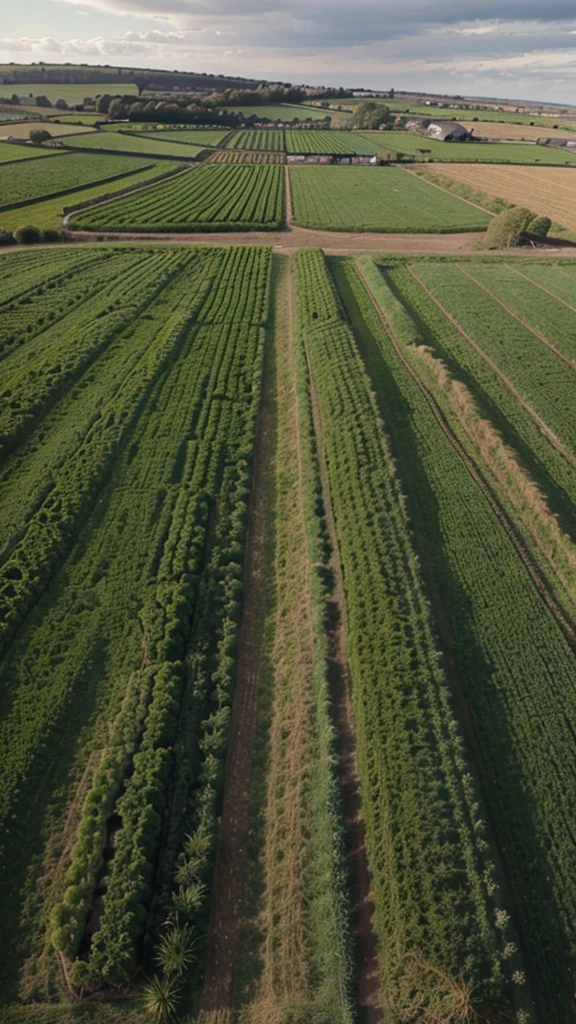 Draw a green 19th century Irish field with farmers harvesting potatoes."