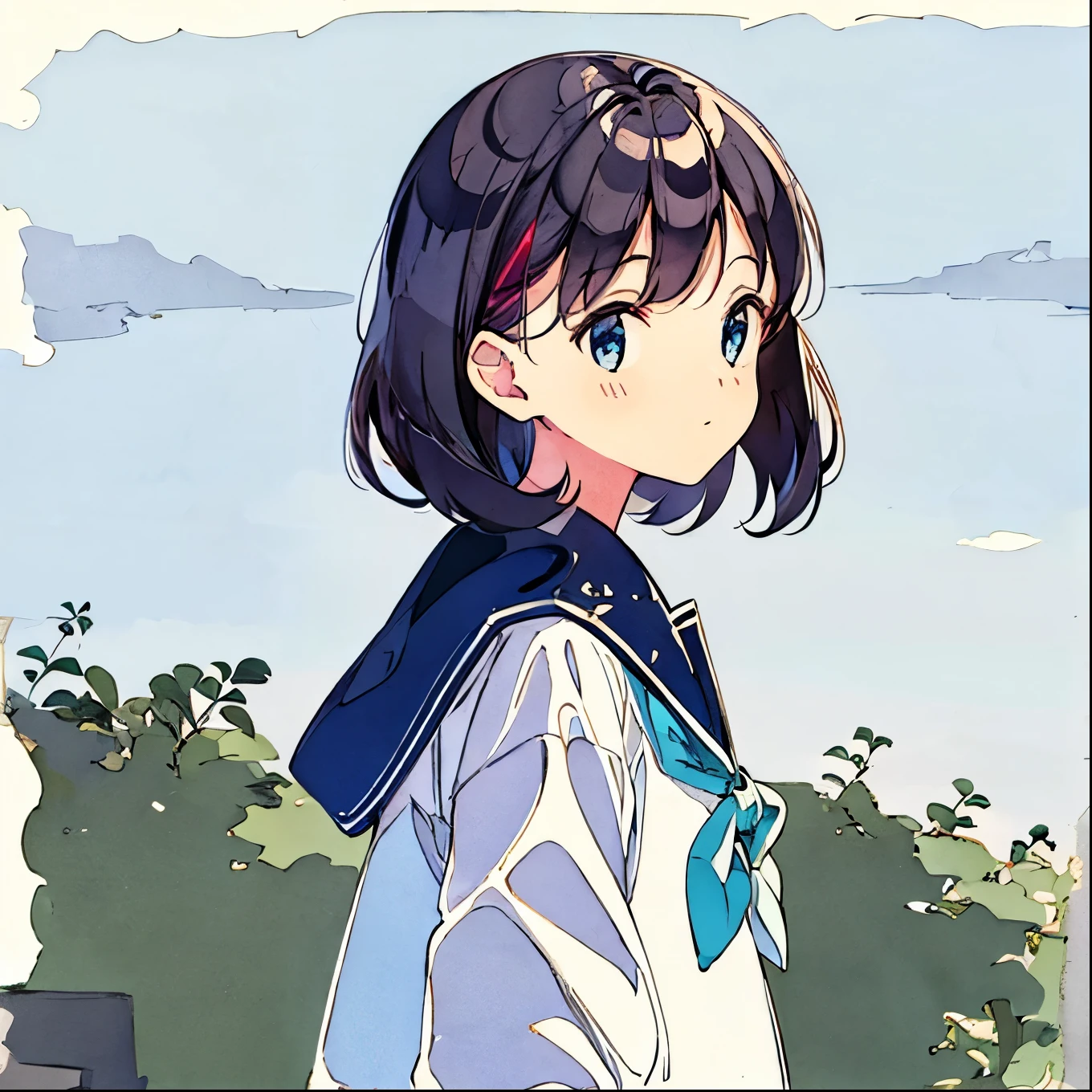Plain background Chic Sailor suit girl Simple Nostalgic Vintage