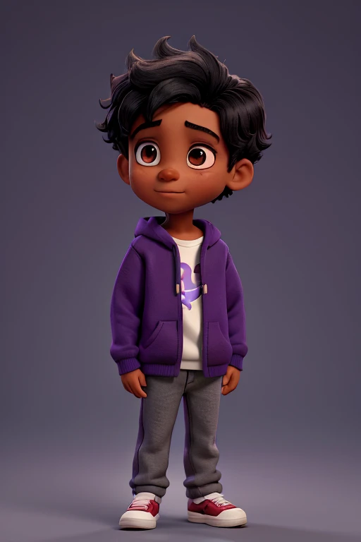 Black hair boy in dark purple sweatshirt 