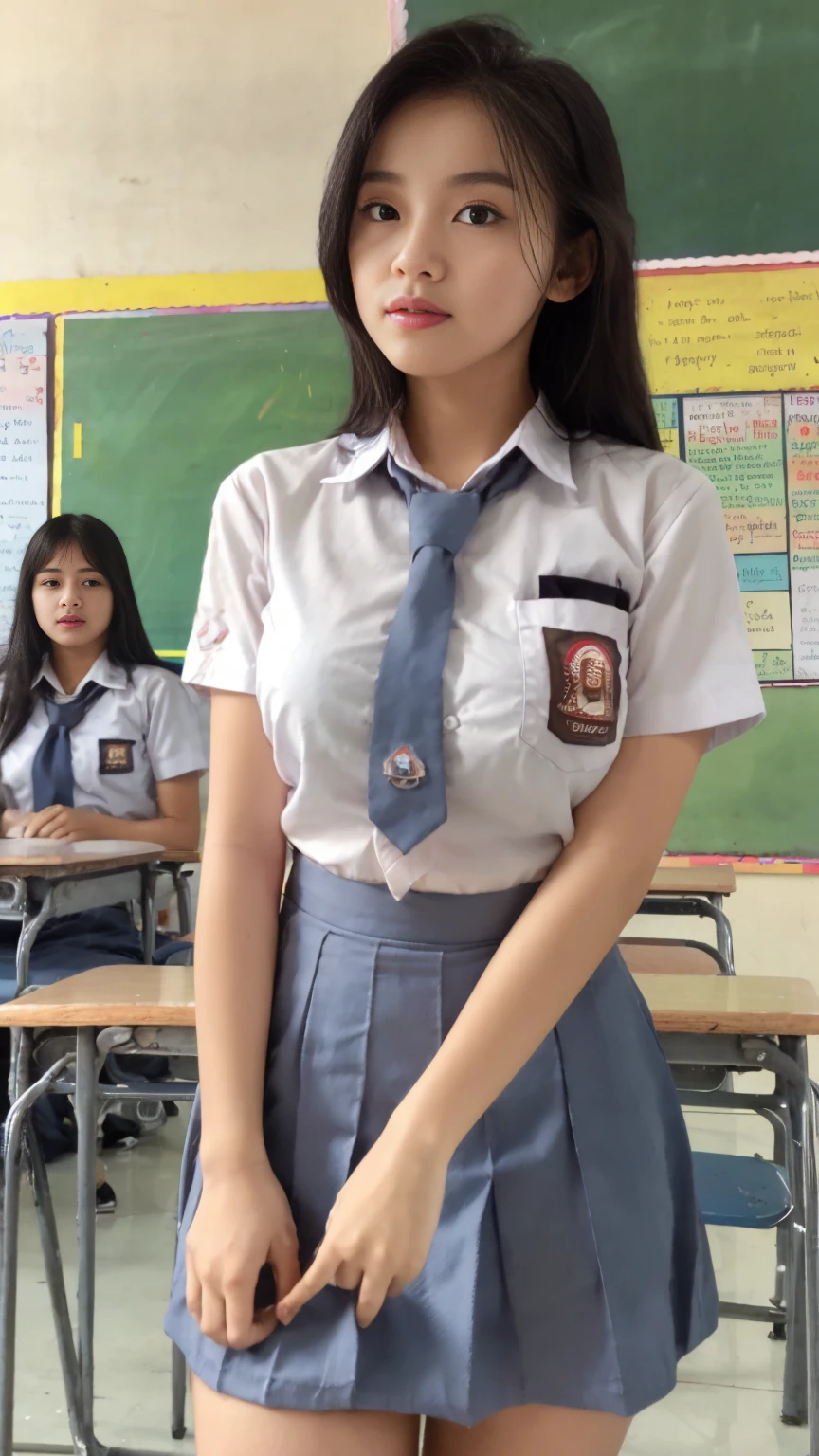 RAW, Best quality, high resolution, masterpiece: 1.3), Beautiful girl, seductive pose, showing breast, open legs showing vagina, sensual body, on a top of table of class room,  ((senior high school clothes)), orgasm, highres, 4k, HDR, 1girl, photorealistic, realistic, small breasts, ((whole body)) turning away facial at viewer, closeup, class-room, misty,