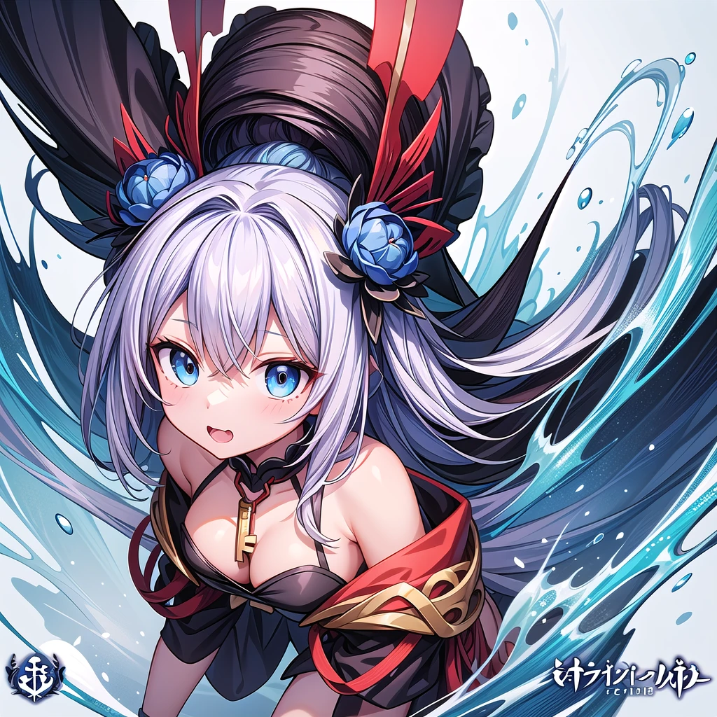 detailed portrait of a girl wearing a demonic outfit, blue anime style, demonic anime girl, dynamic action anime girl, Azur Lane character, Onmyoji, detailed Onmyoji art, from Arknights, from Azur Lane video game, Kushaltepec Klenz key art female, alluring matoi ryuko, crouching anime girl