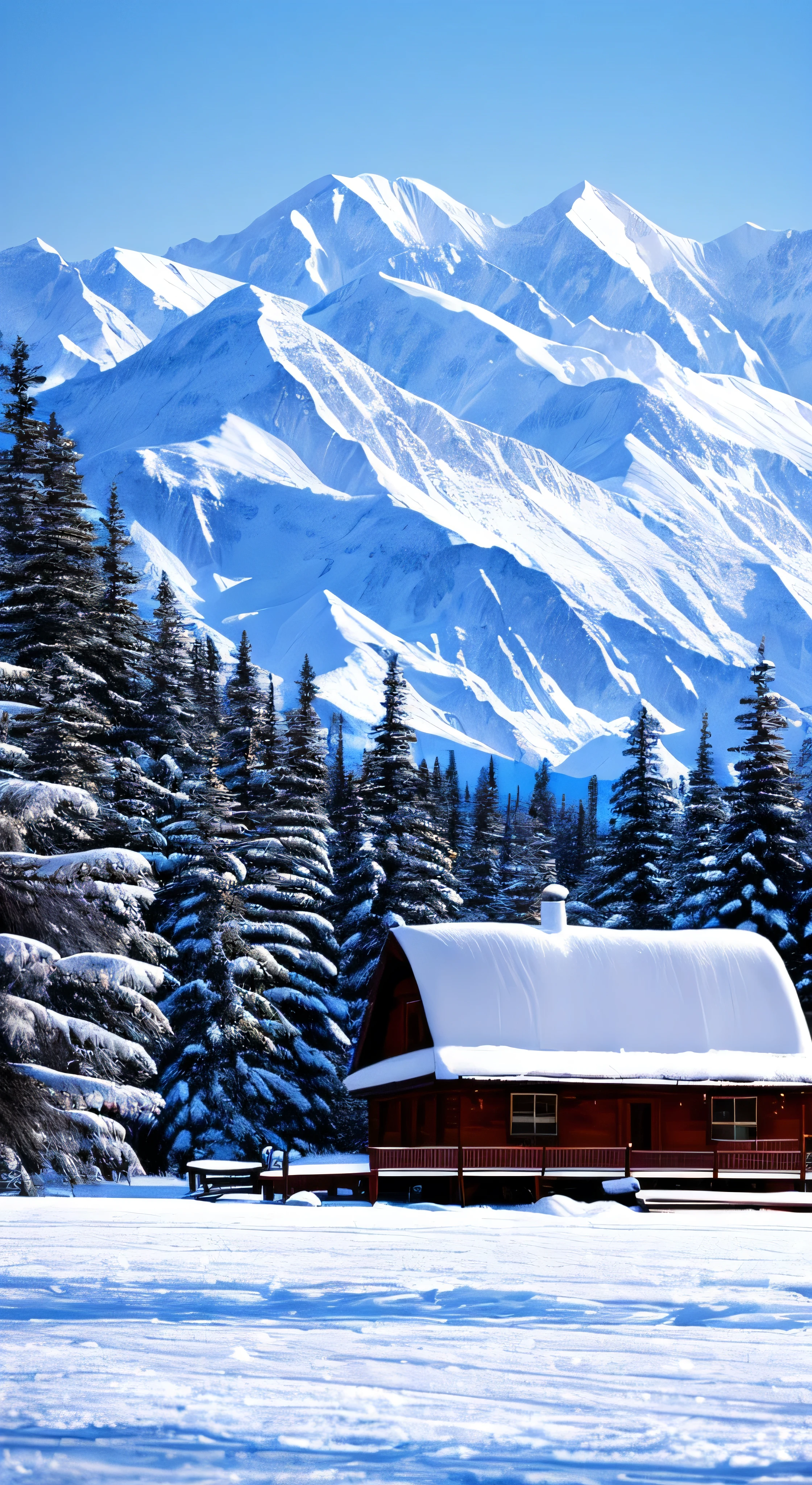 Alaska in Winter。One world has a fixed cot is softly lit。Snow and ice on the mountains、It&#39;s unimaginable on a fixed, cold-colored land.、It&#39;s a sharp contrast。shortage々A Sight