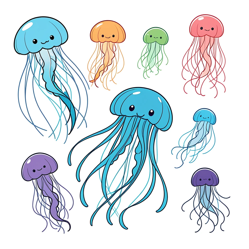 1 cute jellyfish only,simple,(white background:1.4),doodle,scribble,minimalism,diagrammatic drawing