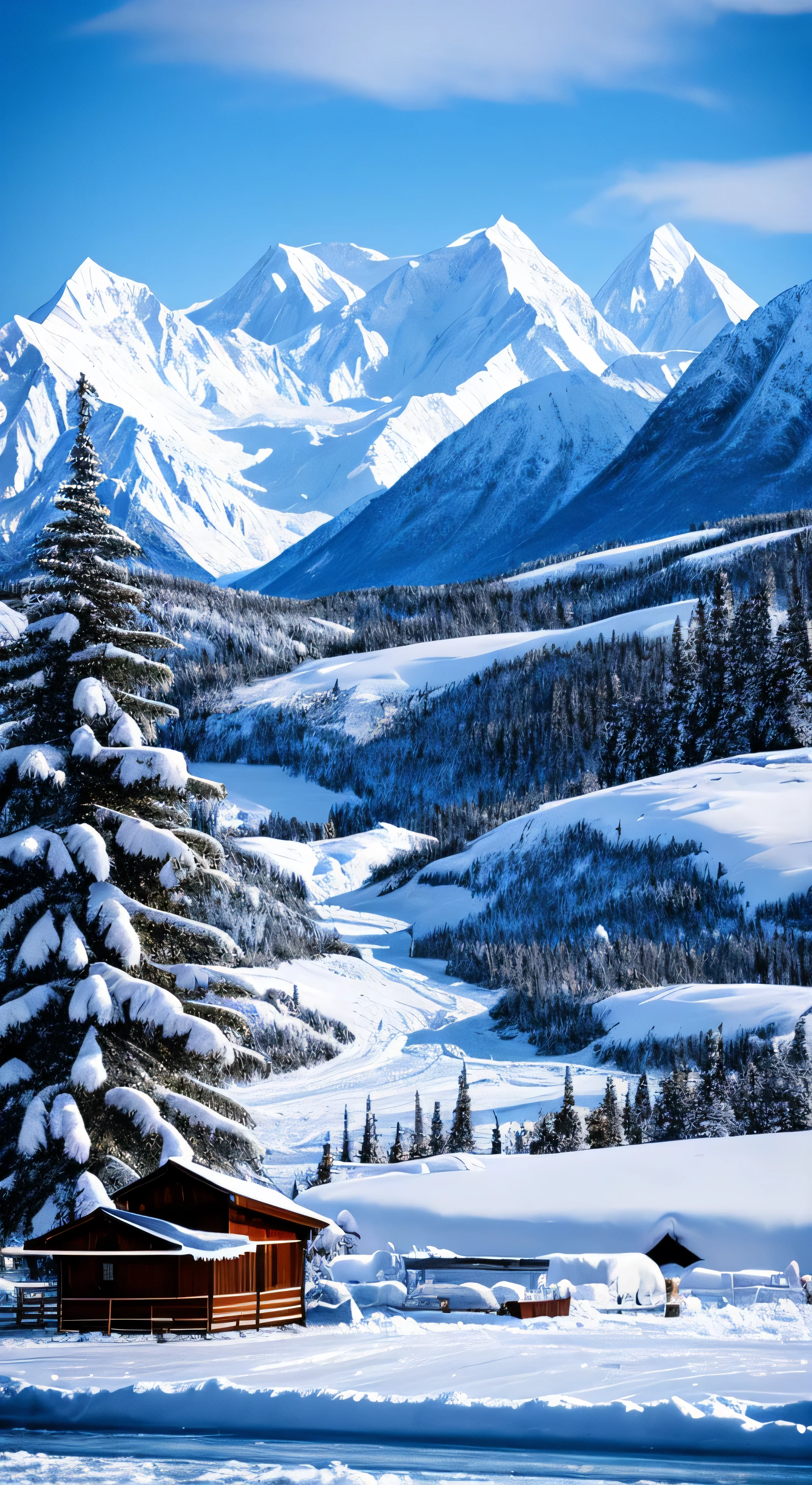Alaska in Winter。One world has a fixed cot is softly lit。Snow and ice on the mountains、It&#39;s unimaginable on a fixed, cold-colored land.、It&#39;s a sharp contrast。shortage々A Sight