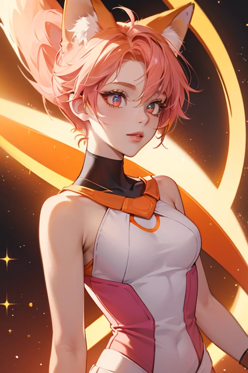 Multifox essentially looked the same as Multimouse, but all the pink accents on Multimouse became orange, and she had a white section on her chest similar to Rena Rouge as a result of the Fox Miraculous influence. Her head bands also became orange as well. SPARKLE; GLITTER