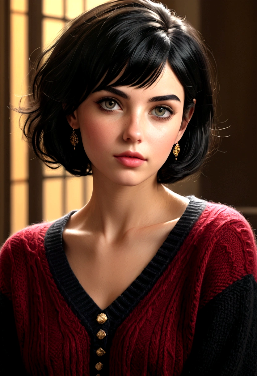 (masterpiece:1.3), (8K, Realistic, RAW Photos, Highest quality: 1.4), (One girl), Beautiful Face, (Realistic Face), (Black Hair, short hair:1.3), Beautiful hairstyle, Realistic eyes, Beautiful attention to detail, (Realistic Skin), Beautiful Skin, (sweater), Absurd, Charm, Ultra-high resolution, Ultra-realistic, Very detailed, Golden Ratio Information
