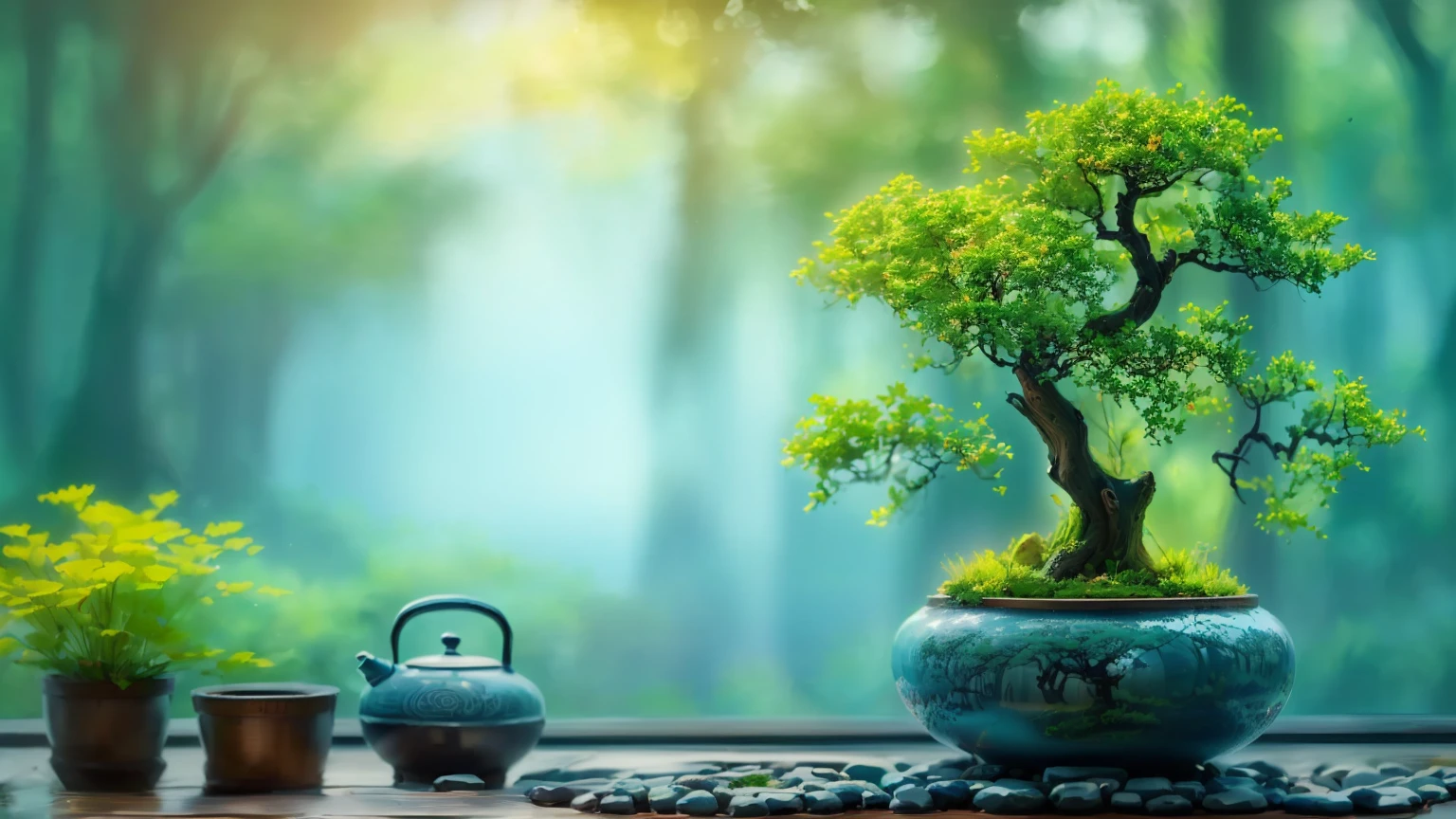 there is a Potted plants tree in a pot on a table, Zen Nature Background, lush plants and Potted plants trees, Potted plants tree, blue Potted plants, Beautiful Wallpapers, Awesome Wallpapers, High-resolution wallpapers, Potted plants trees, Nature Wallpaper, Beautiful background, Potted plants, made of Potted plants, Portrait Wallpaper, Zen temple background, Zen atmosphere, High Quality Wallpapers, high quality desktop wallpaper