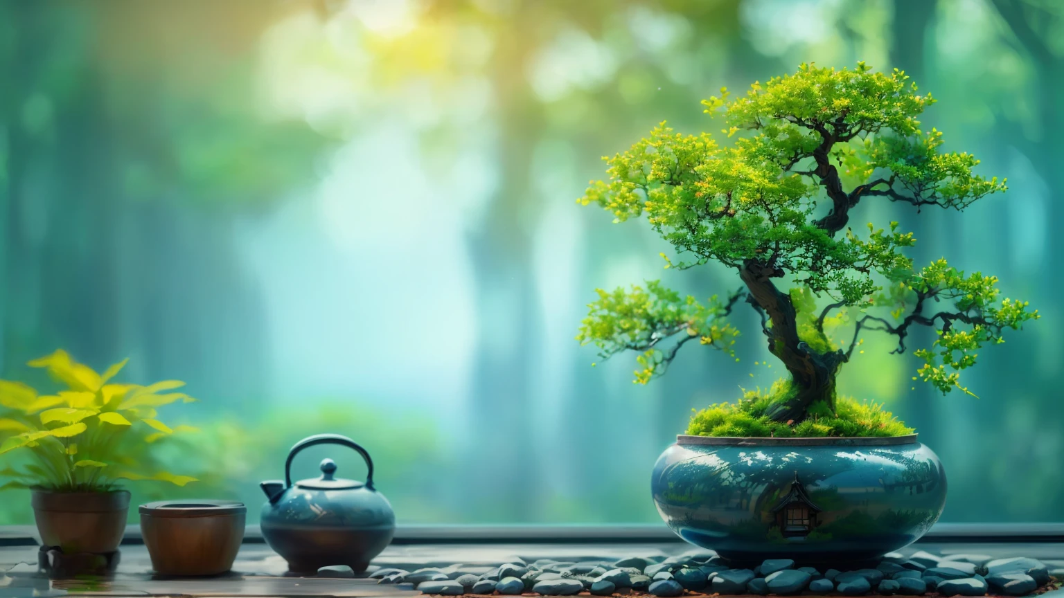 there is a Potted plants tree in a pot on a table, Zen Nature Background, lush plants and Potted plants trees, Potted plants tree, blue Potted plants, Beautiful Wallpapers, Awesome Wallpapers, High-resolution wallpapers, Potted plants trees, Nature Wallpaper, Beautiful background, Potted plants, made of Potted plants, Portrait Wallpaper, Zen temple background, Zen atmosphere, High Quality Wallpapers, high quality desktop wallpaper