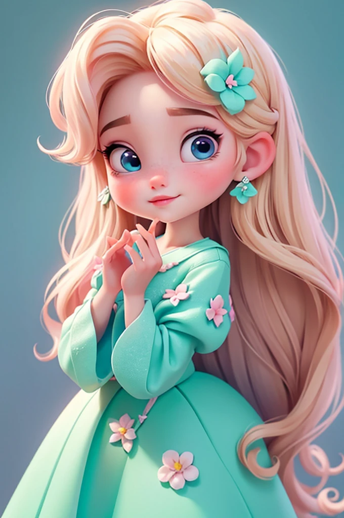 imagem de alta qualidade de uma boneca chibi Talor Swift: boneca chibi ,illustration,detalhes delicados,Pose encantadora,lovely expression,cores suaves,roupa bonita,cabelos intrincados,beautiful eyes and lips,melhor qualidade,ultra-detalhado,fotorrealista,vivid colors, solid background, profesional lighting, girly accessories, espressiva, headband flowers, blue eyes, ombre hair, long hair, basket of flowers in hands, lovely pose, black eyes, wearing a fairy outfit pastel colors glitter, mint green, pink, and soft purple, exuberant, perfect, centered in the photo with a white background, nitid, fairy vibes, standing, pink flat shoes, vibrant, white background, blonde hair, blonde hair, hair blonde