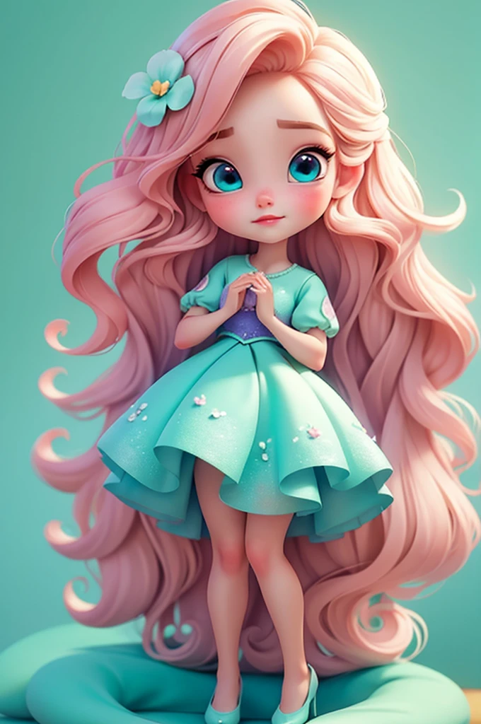 imagem de alta qualidade de uma boneca chibi Talor Swift: boneca chibi ,illustration,detalhes delicados,Pose encantadora,lovely expression,cores suaves,roupa bonita,cabelos intrincados,beautiful eyes and lips,melhor qualidade,ultra-detalhado,fotorrealista,vivid colors, solid background, profesional lighting, girly accessories, espressiva, headband flowers, blue eyes, ombre hair, long hair, basket of flowers in hands, lovely pose, black eyes, wearing a fairy outfit pastel colors glitter, mint green, pink, and soft purple, exuberant, perfect, centered in the photo with a white background, nitid, fairy vibes, standing, pink flat shoes, vibrant, white background, blonde hair, blonde hair, hair blonde