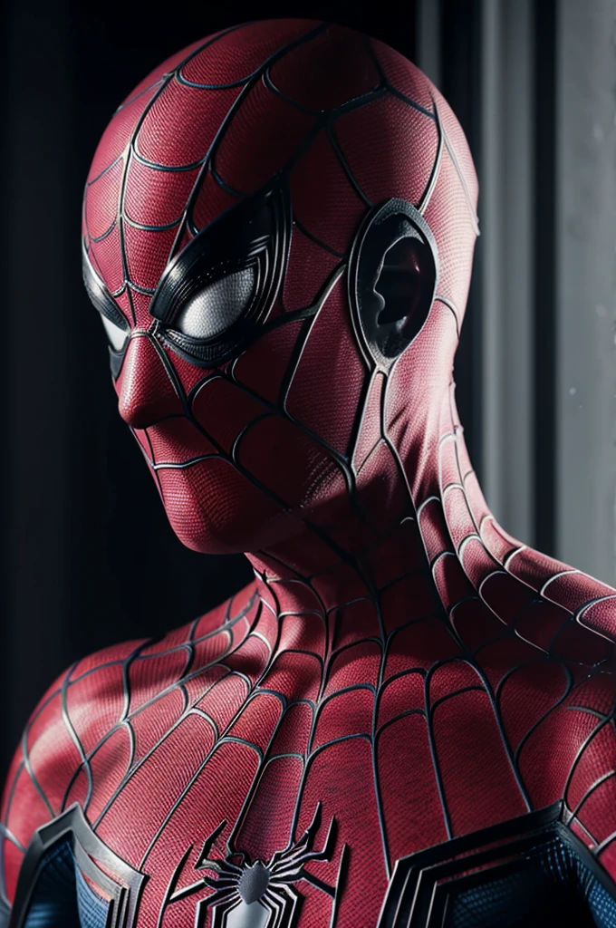 A photograph of Spider-Man., sin mascara, the 20s, elegant, detailed face, looking to the camera, portrait, 8k hd, high quality