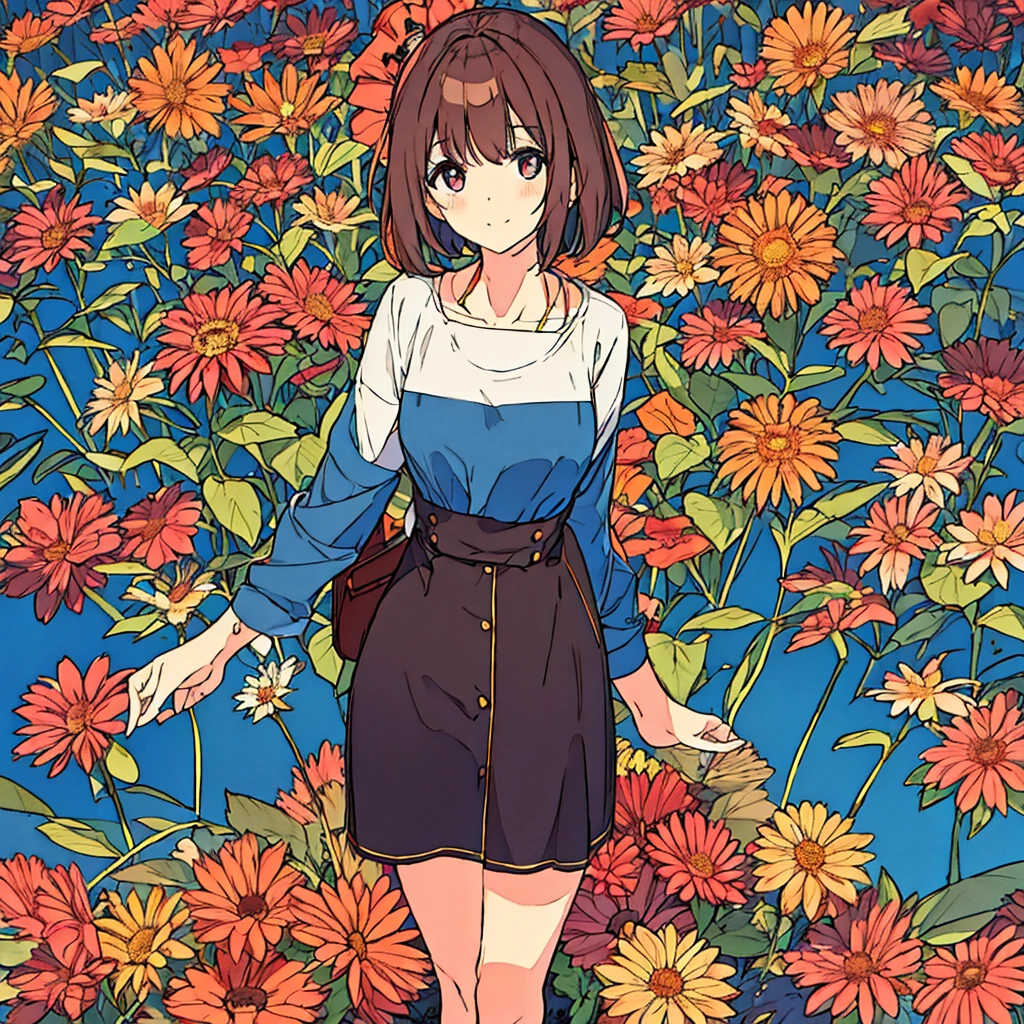 Plain background, girl in , simple, nostalgic, flower