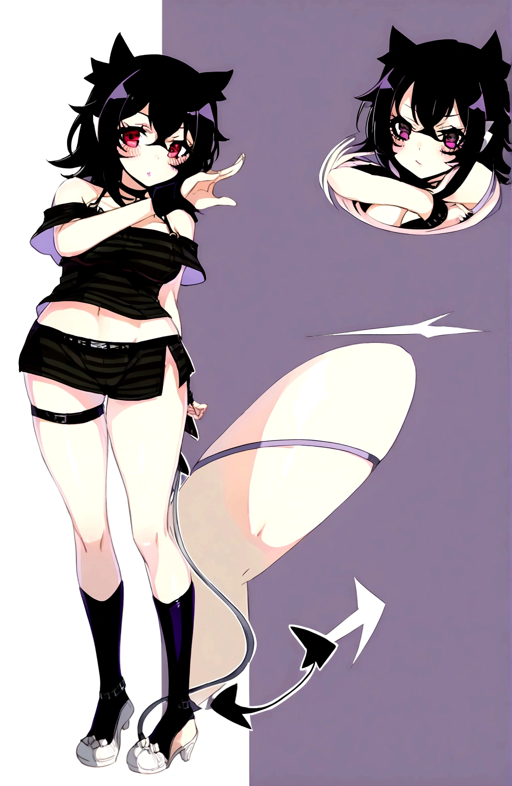 Anime girl, black hair, red eyes,cute pose
