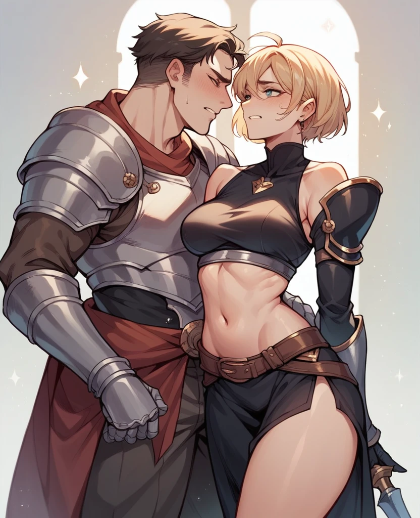 25 years old girl, wearing armored croptop, navel fuck by man