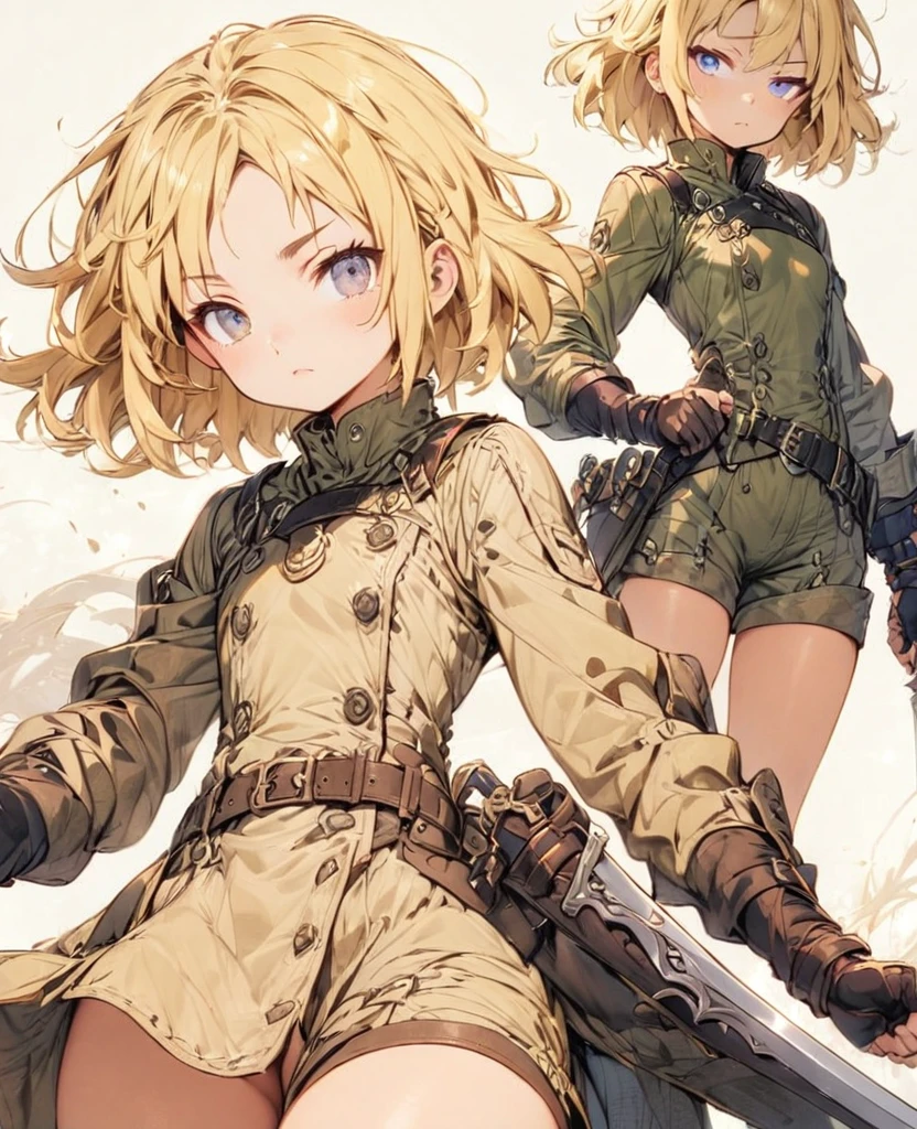 boyish Berry Short Slanted Eyes Thighs Blonde Swordsman Two-Way Short Dagger coat Petite whole body Bob Short