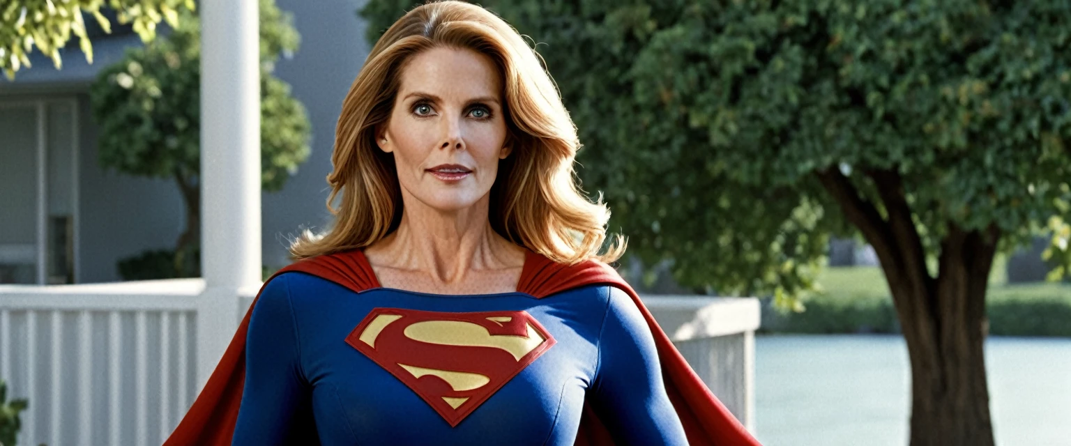 Julie Hagerty Supergirl; HD. Photograph, ((realism)), extremely high quality RAW photograph, ultra detailed photograph, sharp focus, high resolution, (detailed skin:1,3),high quality, film grain, Fujifilm XT3,Highly Detailed, movie, (Cinematic Photo:1.3) of (Realistic:1.3); 2000s movies