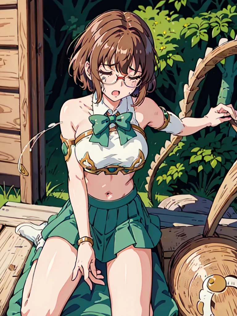 outdoor,Masterpeace,high quality,Magic_Knight_Rayearth, 1girl, solo, short hair, green skirt, pleated skirt, brown hair, bow, , green eyes, white shoes,round eyewear,rimless eyewear,(masterpiece, best quality: 1.2),(very detailed face, real image, realistic skin, realistic body, intricate details)1girl, 1boy, solo focus, cowgirl position, straddling, girl on top, spread legs,breasts squeezed together, bent over,cum, cum in pussy, cum overflow,female , female orgasm, ,rape, deep penetration, vaginal, sex, {motion lines},crying, closed eyes, scared, embarrassed, open mouth, blush, nose blush,sweat, clothes lift, breasts, nipples, no panties, {{{pussy}}}, penis, skirt,indoor, tatami,official style, anime style, very aesthetic, best quality, realistic, intricate, overall detail}}, stationary restraints, reproductive worship, bio-punk, biological technology, rape, tentacles sex, {{cilia on creature's back}}, caress, tentacles passing between a girl's legs, tentacles rubbing her pussy, nsfw, 1 girl, completely nude, limbs inside creature, {{riding, straddling on tentacles}}, arched back orgasm, {{head leaning back}}, thrust stomach forward, nipples, navel, crying with eyes open, manga style, wonderfull background