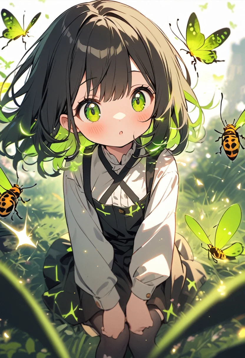 black, insect, cute , green sparks