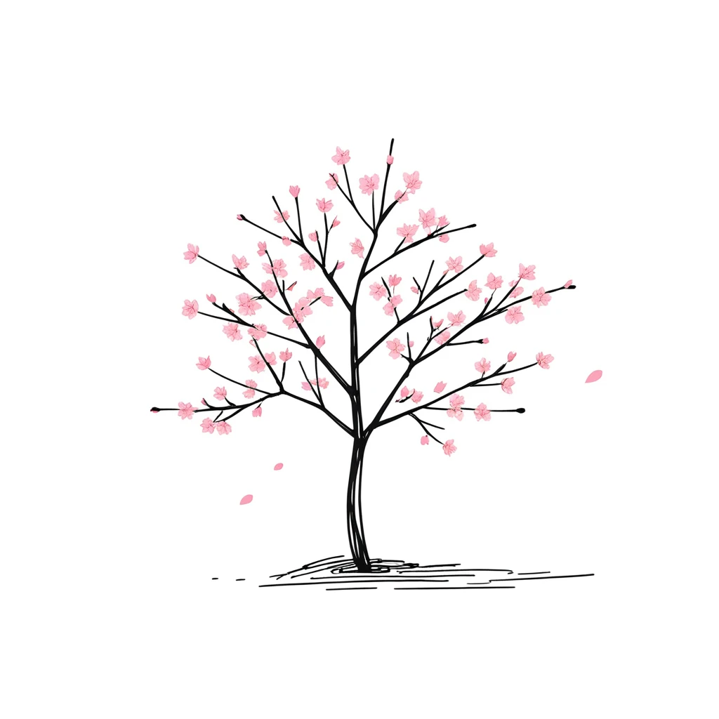 1 cherry blossom only,simple,(white background:1.4),doodle,scribble,minimalism,diagrammatic drawing