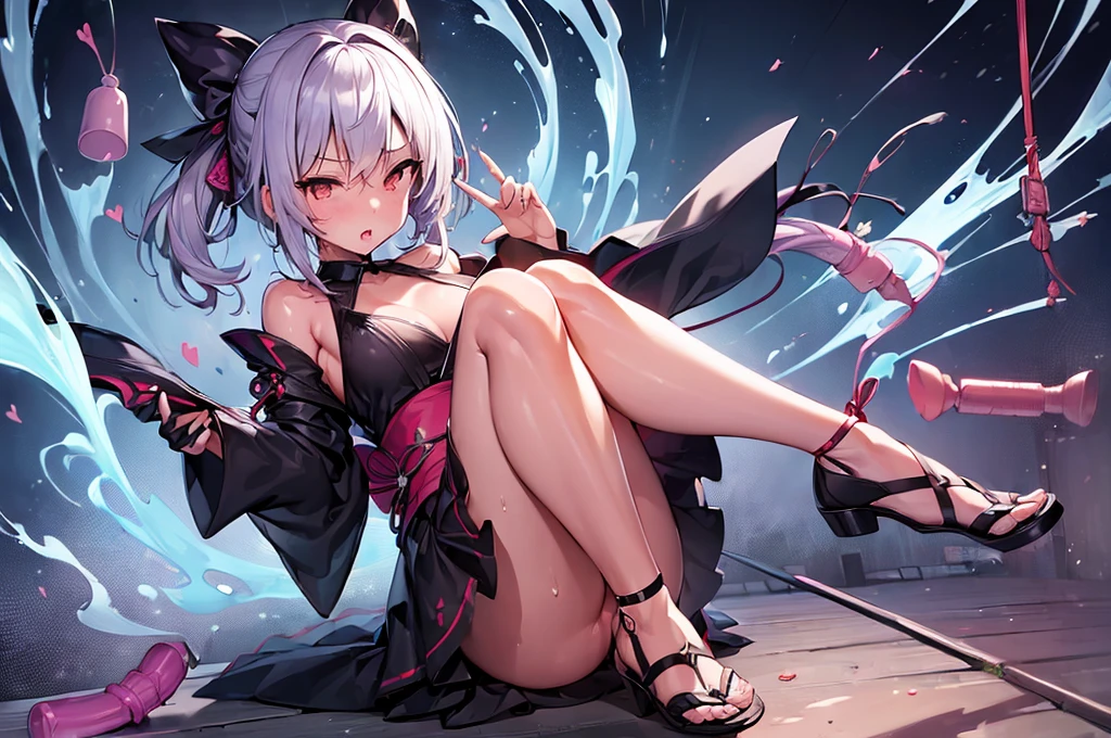 (High resolution, super high resolution: 1.5),Top quality,Ninja, girl, open kimono, sexual trap, Dripping Weak masturbation addicted girl, cock loser, vibrator, dildo, rotor, hip swing, vulgarity,Blush, sweat, oil, dark skin, squirting,Pussy play, cute face,Legs wide open,hands behind