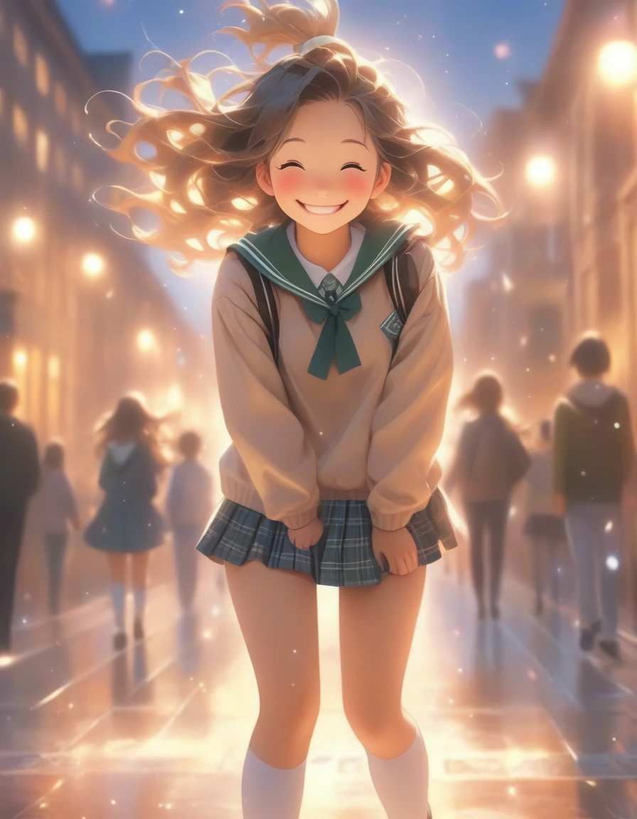 high school girl、whole body、smile、Are standing、1girl