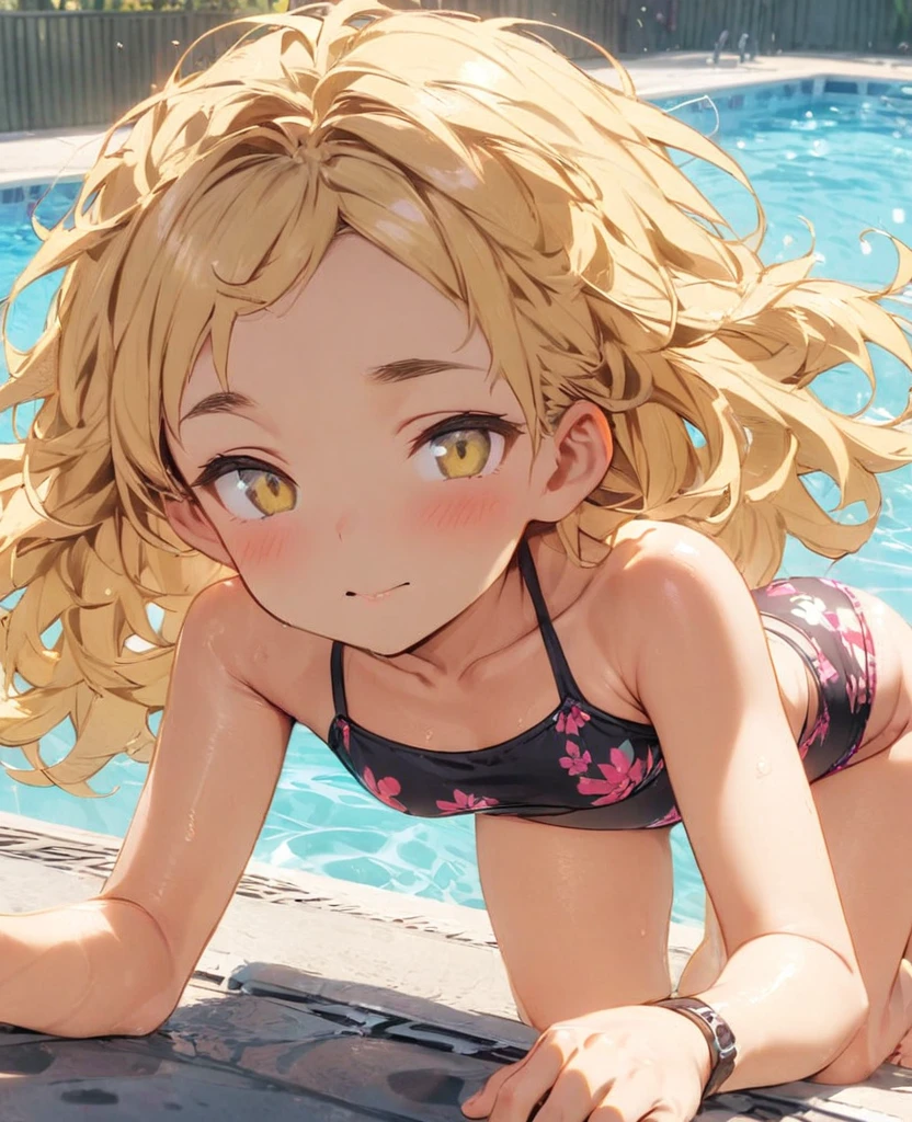 boyish Berry Short Slanted Eyes Blonde Swimwear Pool On all fours