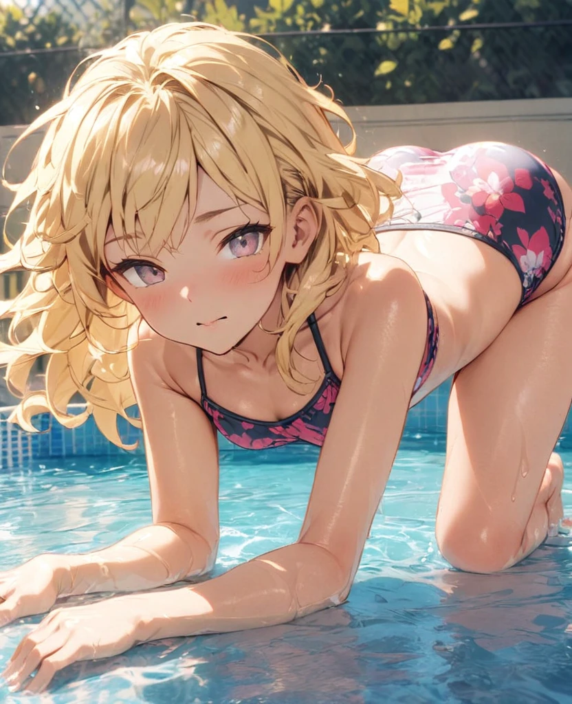 boyish Berry Short Slanted Eyes Blonde Swimwear Pool On all fours