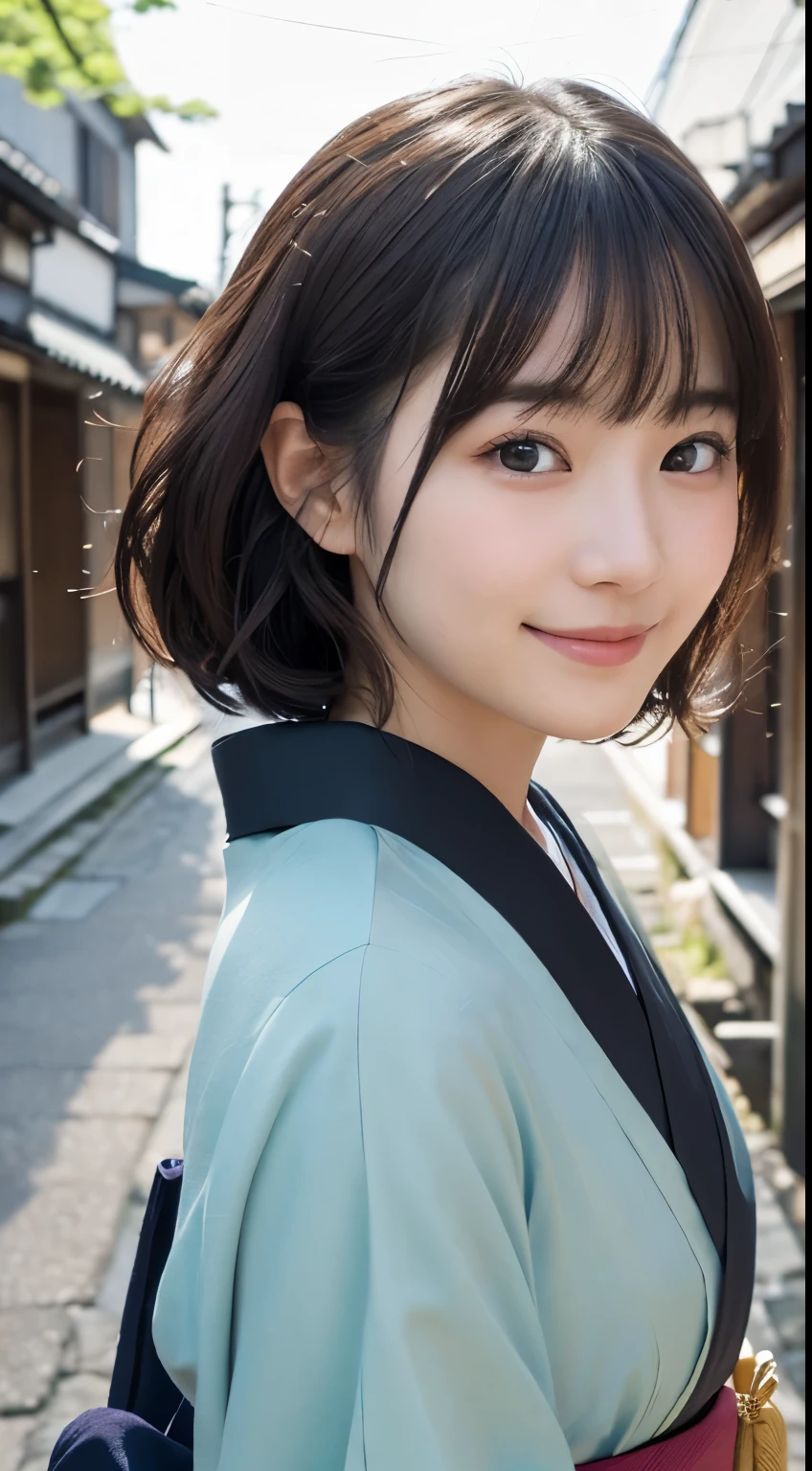 Professional Lighting,(Realistic:1.4), (Top image quality:1.0), (超High resolution:1.0), 8K, Raw photography, (masterpiece:0.2), (Dealing with the Children_v1:0.5)、(最高quality Detail:1.2)、Realistic、8K Ultra HD、High resolution、(1 Girl:1.2)、超detailedな、High quality textures、複雑なdetailed、detailed、Very detailed CG、High quality shadows、detailed 美しく繊細な顔、Beautiful details and a delicate eye、(Symmetrical eyes:1.2),Written boundary depth、Ray Tracing,1 Girl, Japanese Girls, (Natural smile:1.4),cute, thin, Portrait of a beautiful Japanese woman in a kimono, Standing elegantly on a street corner in Kyoto. Kimono with vibrant traditional patterns, Hair decorated with elegant and delicate hairpins, Gentle expression. (With the old streets of Kyoto in the background:1.4)、The soft light of a spring afternoon、Adding tranquility to the scene. Rendered in a Realistic style with great attention to detail, High resolutionの画像.Sky Porn, Magic Hour, (Realistic:1.3), finely, quality, (Tabletop:1.2), (Realistic:1.2), (最高quality), (複雑なdetailed), dramatic, Ray Tracing, photograph, +roller