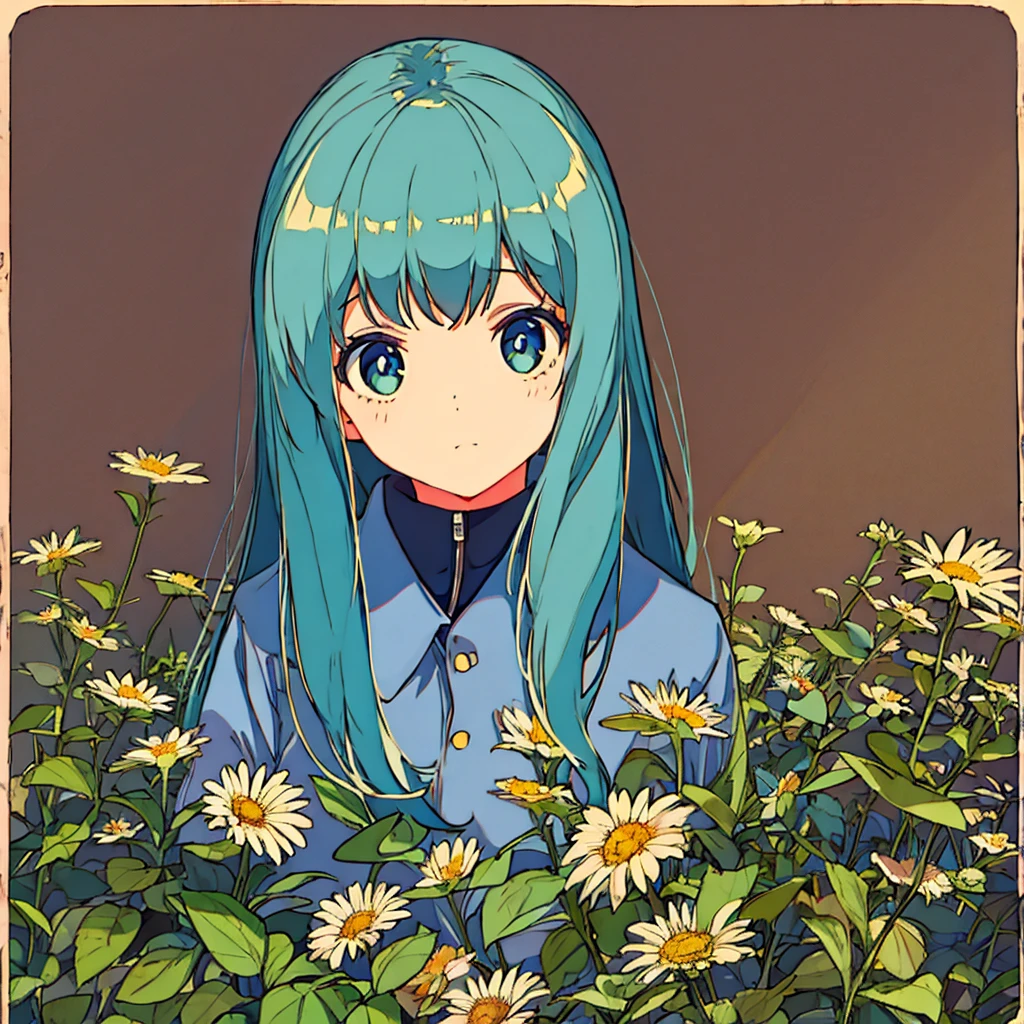 Plain background, girl in , simple, nostalgic, flower