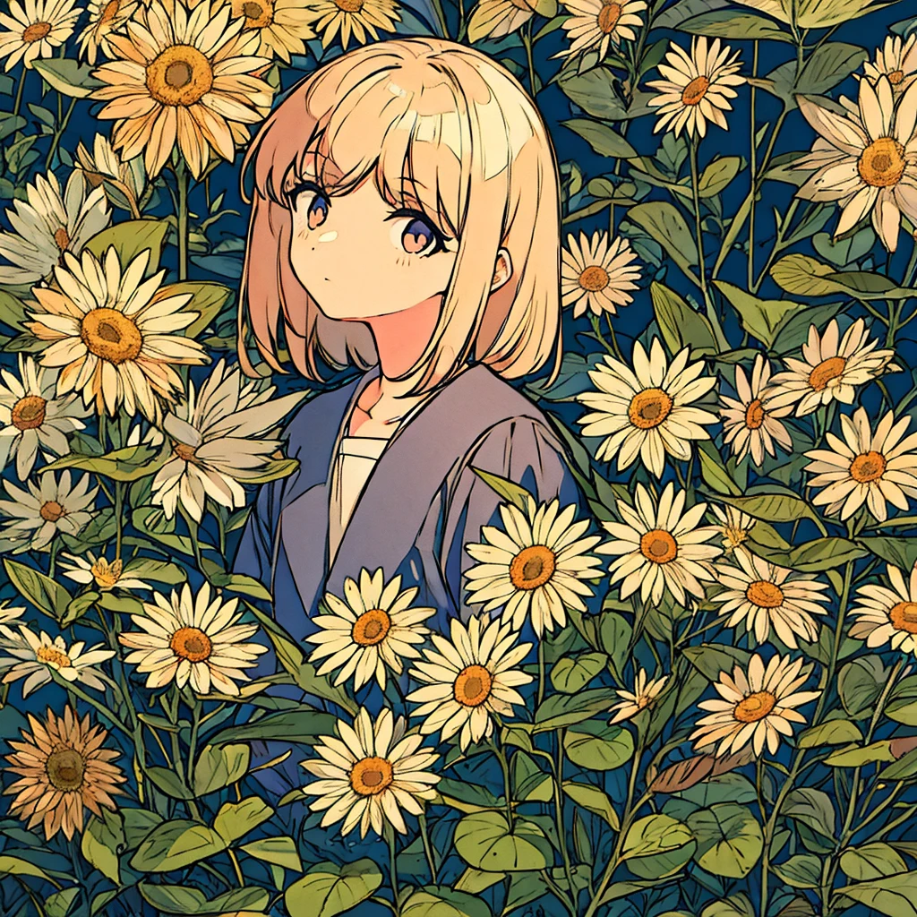 Plain background, girl in , simple, nostalgic, flower