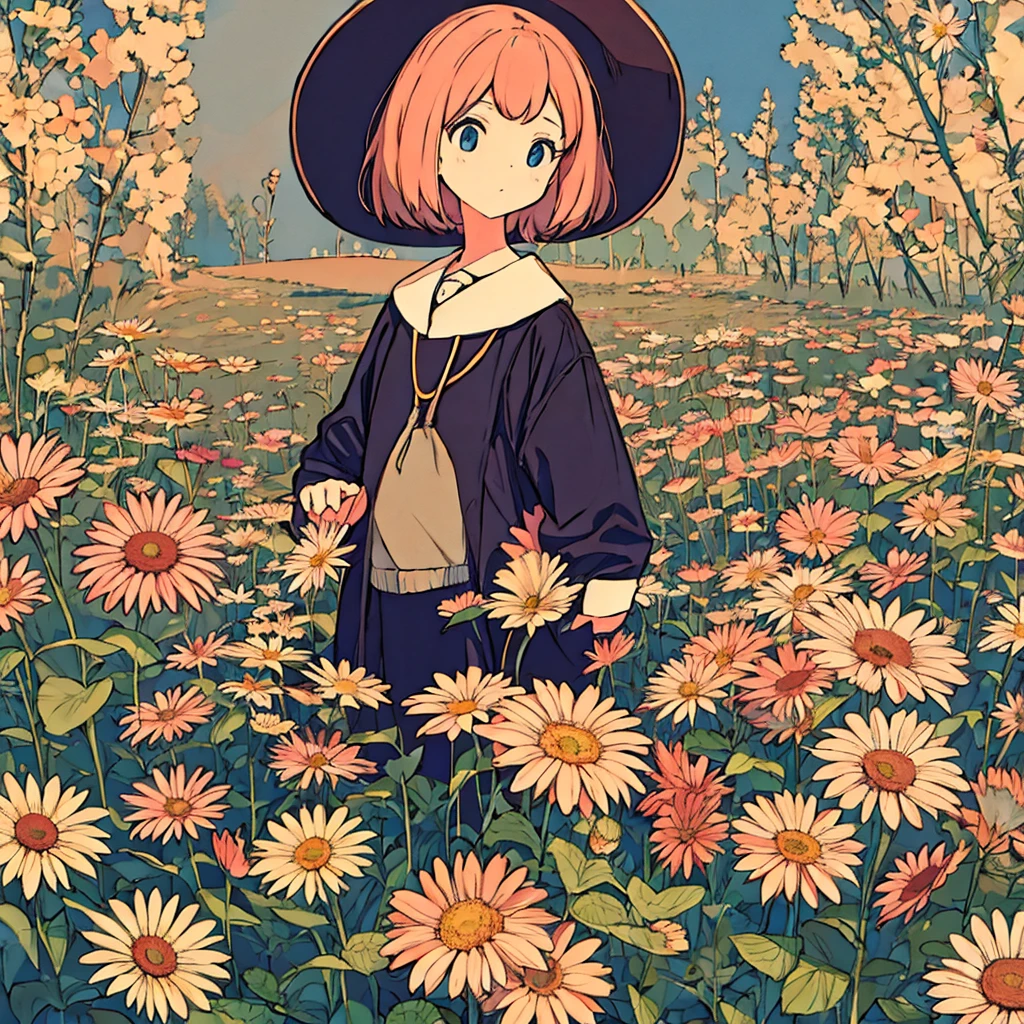 Plain background, girl in , simple, nostalgic, flower