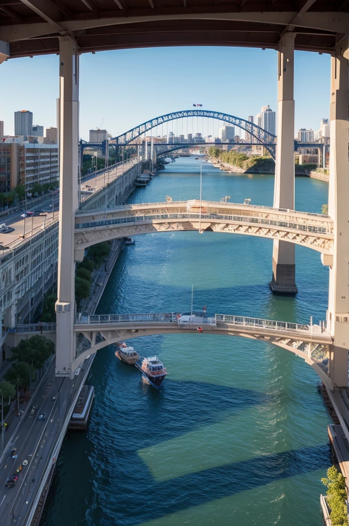 Three-story bridge,There is a Ferris wheel inside,Hand Painted